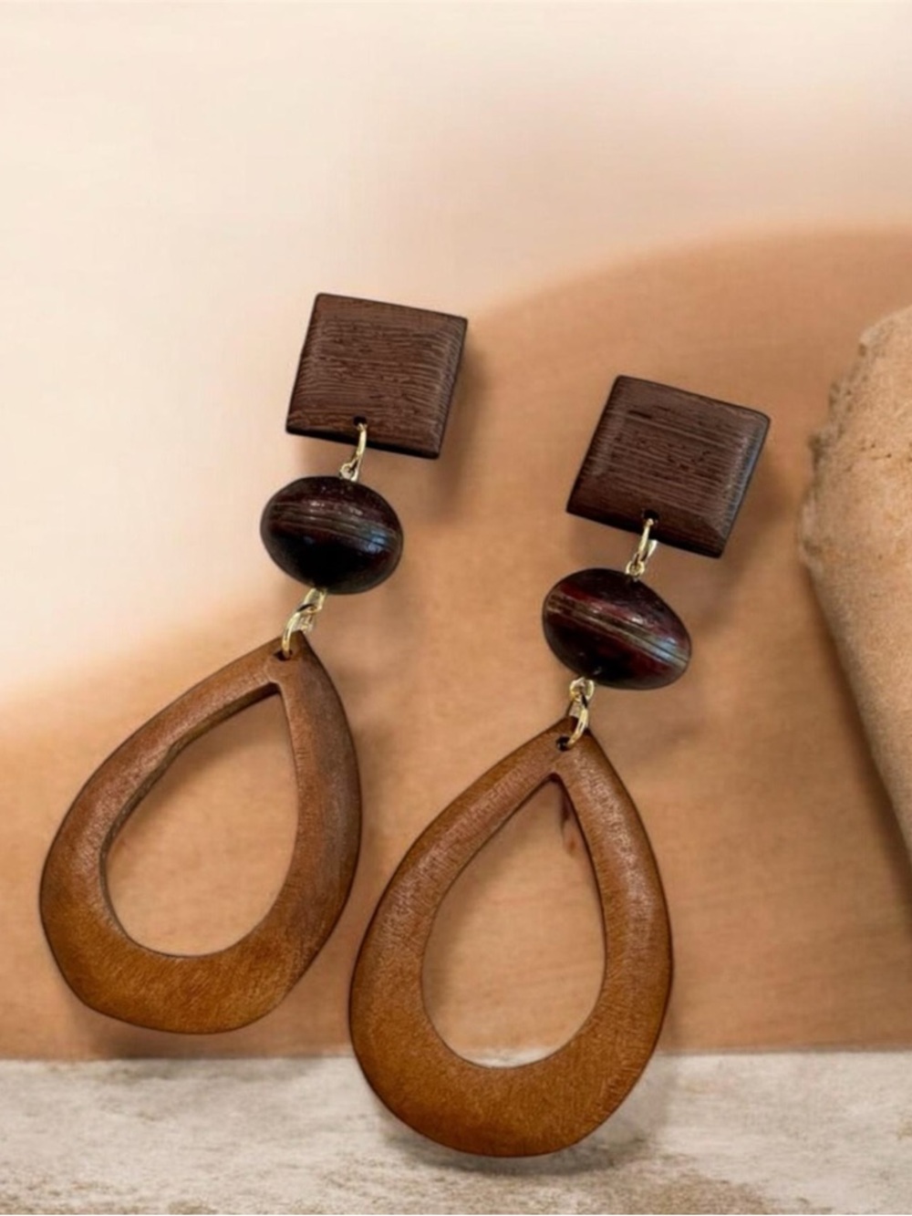 🔥🔥🆕Wooden Teardrop Dangle Brown Earrings